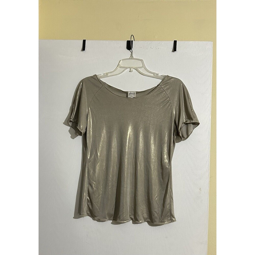 Armani Collezioni Women’s Metallic Gold Boat Neck Short Sleeve Knit Tee 6